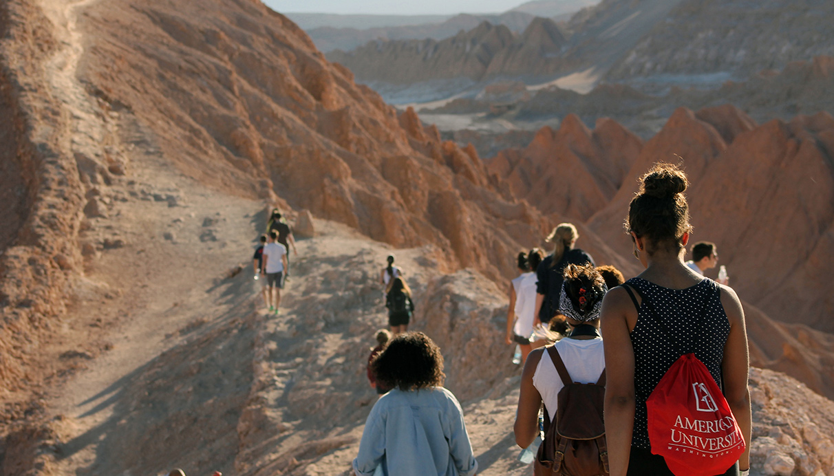 AU in the World 1212x692 Students hiking on study abroad trip
