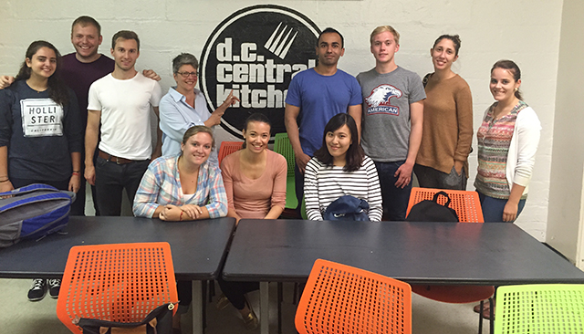 Students volunteering at a DC community kitchen