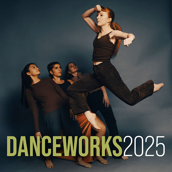 Danceworks 2025; a dancer leaps as three others lean away