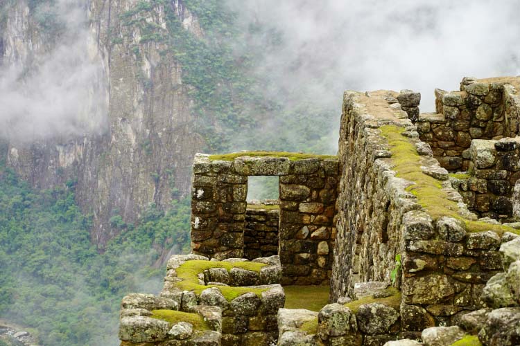 Mossy walls of Machu Picchu
