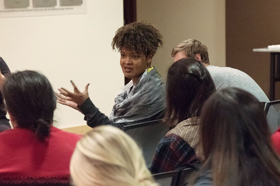 Dolen Perkins-Valdez speaking to attendees at an event