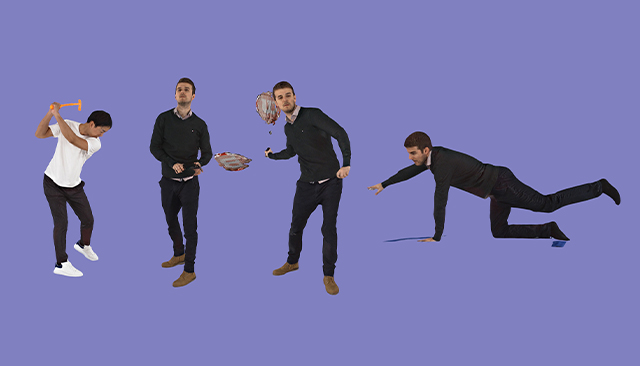 Holograms for sports training. From left to right: golf, tennis, yoga