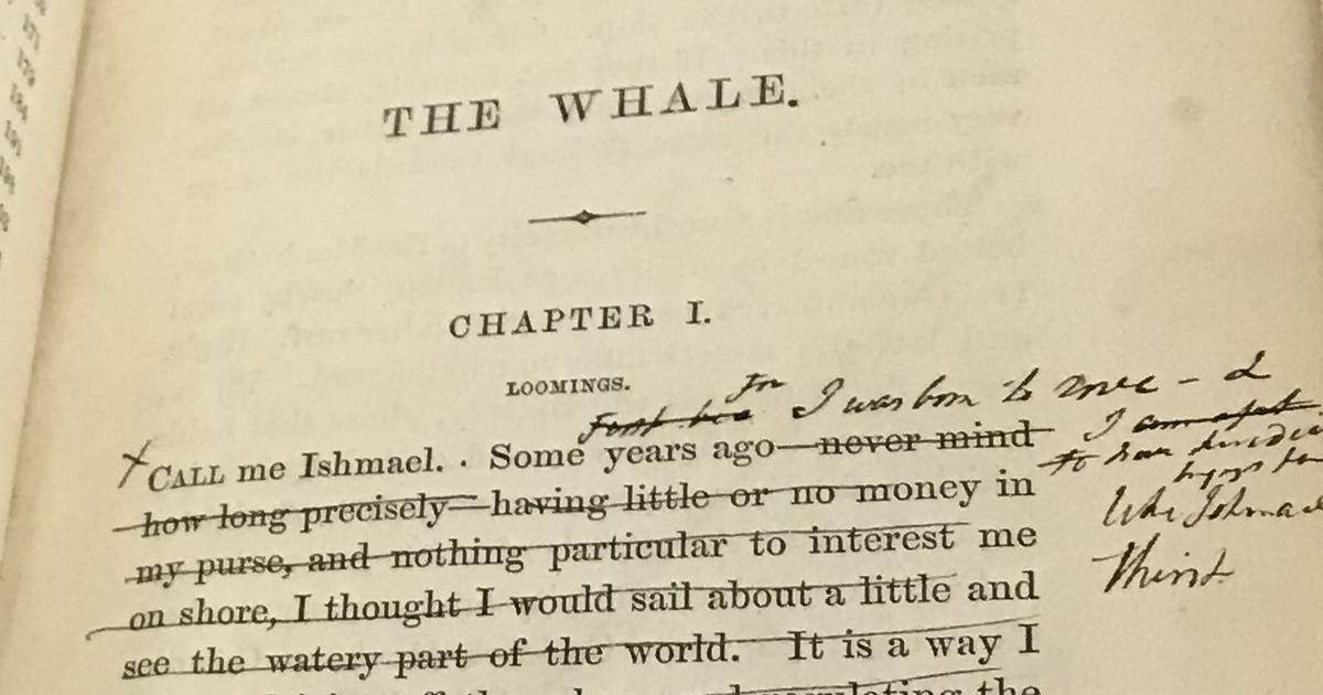 Ink markings appear in the first chapter of the rare 1853 edition copy of "The Whale"—definitively titled "Moby-Dick."