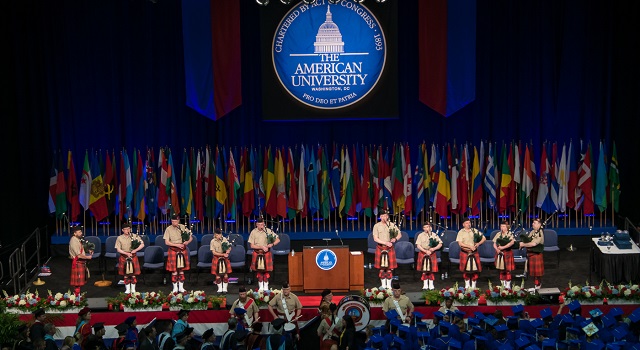 Pipers perform at American University Commencement