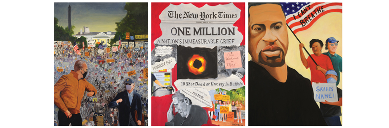 three paintings from Bob Schieffer's exhibition at the AU Museum