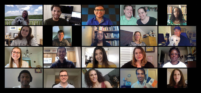 twenty members of the AU community participate in a Zoom call