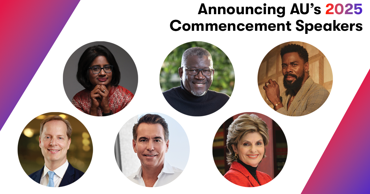 headshots of AU's six 2025 commencement speakers