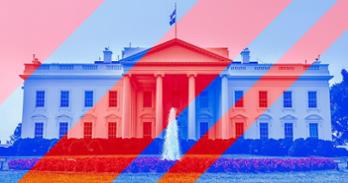 White House painted in red and blue horizontal stripes