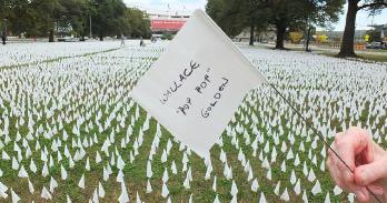 Artist Suzanne Firstenberg's 2020 exhibition outside of RFK Stadium commemorated those who died from COVID-19.