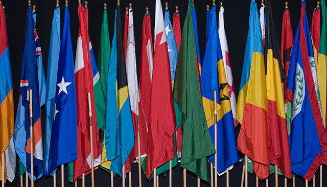 Colorful international flags.