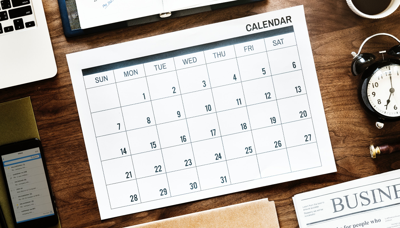 Blank calendar laid on desk