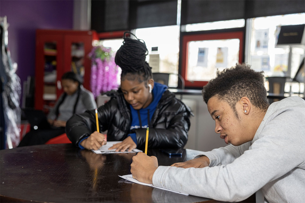 Maya Angelou Schools students studying