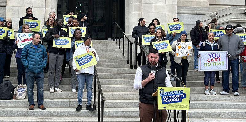 Ricardo Garcia '25 speaks at a rally