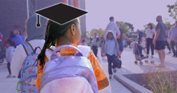 Elementary school student with cap superimposed