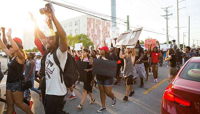 Protesters marching