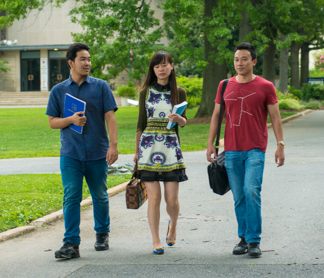 International students walking on campus